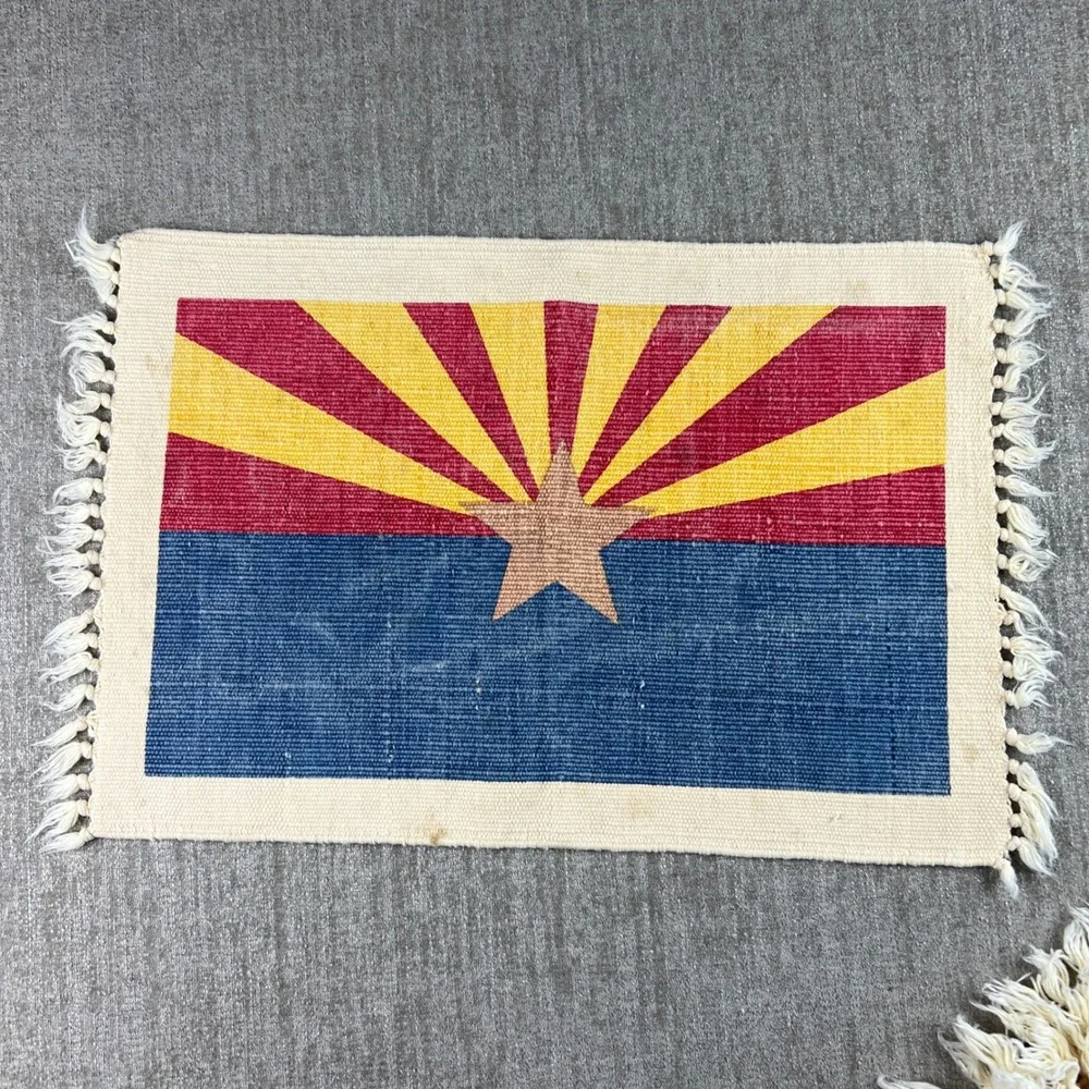 Vintage Arizona State Flag Canvas Woven Placemats Set of 4 Fringed Rustic Decor‎